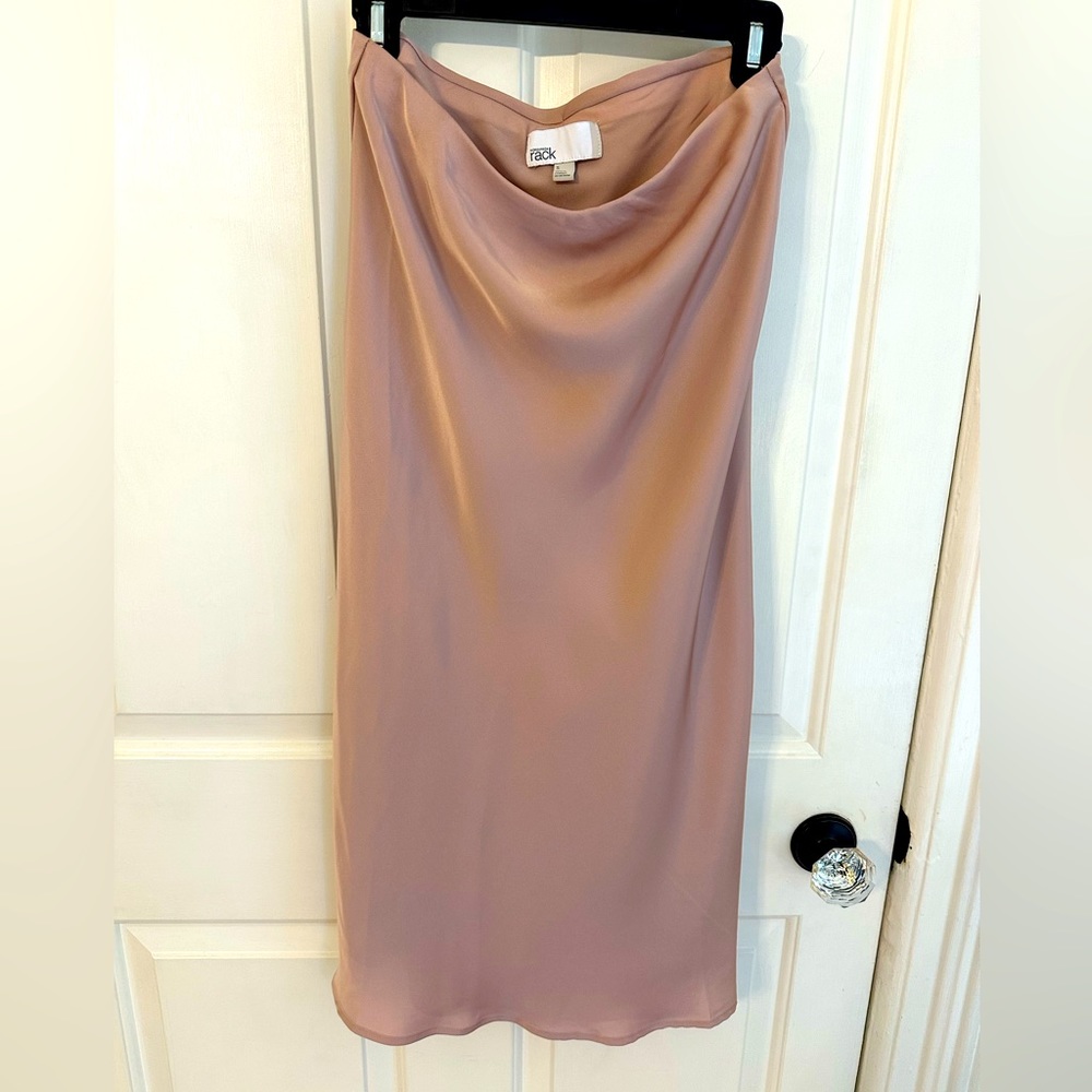 New Solid Satin Midi Skirt in Blush - Picture 2 of 5